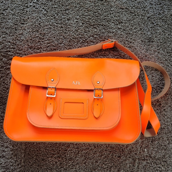 The Leather Satchel Co satchel with Crossbody Straps in Neon Orange - Picture 2 of 16
